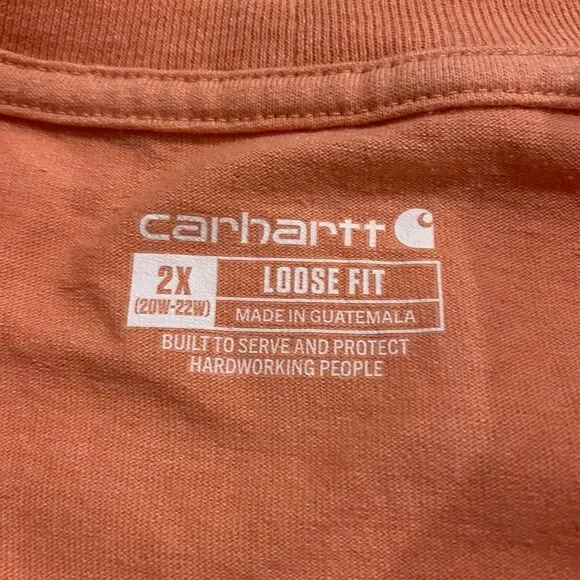 Carhartt Pocket T-Shirt 2X Loose Fit Orange Workwear Logo Tee Mens - Picture 3 of 9
